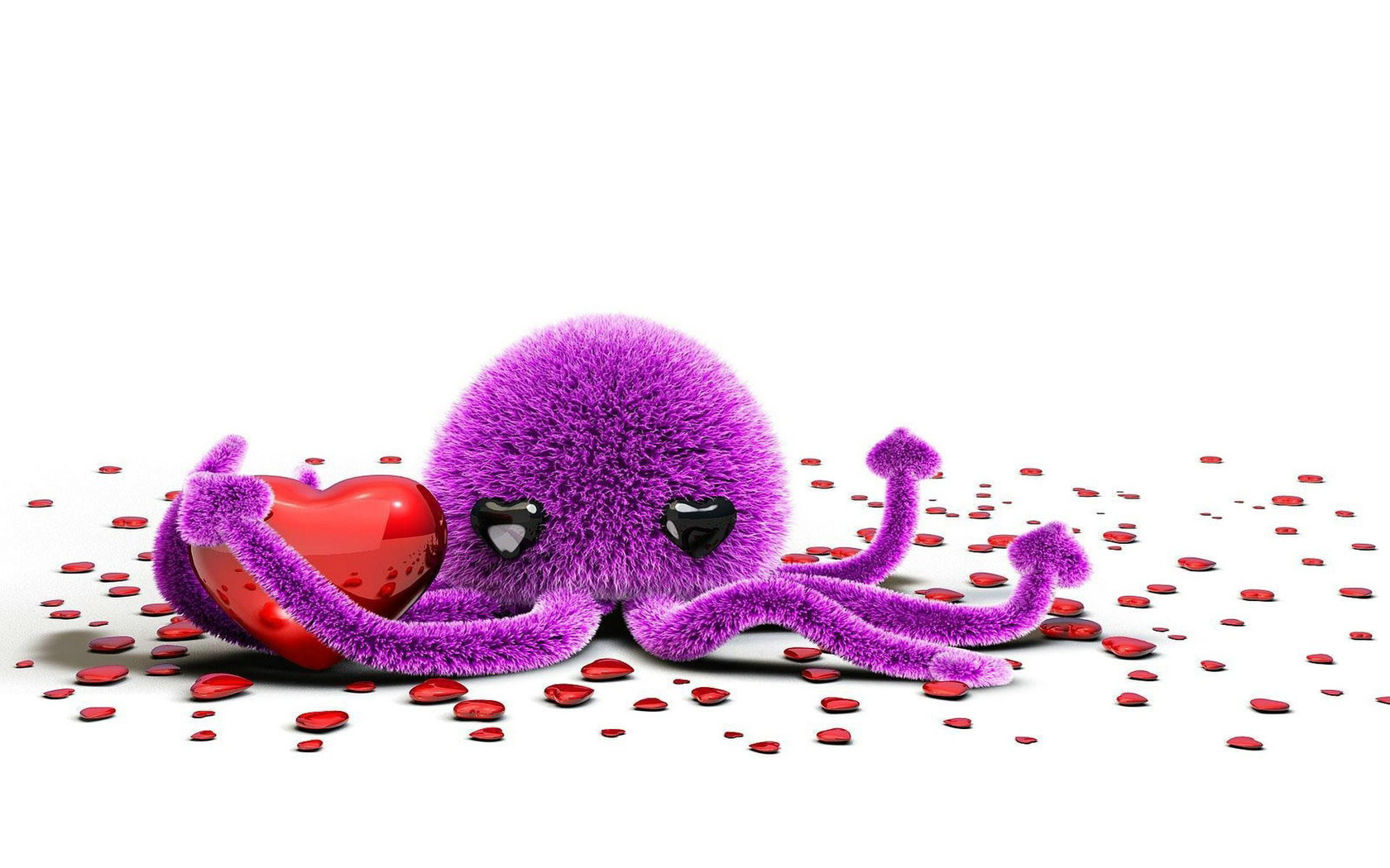 Cute Octopus Toy And Hearts Wallpaper