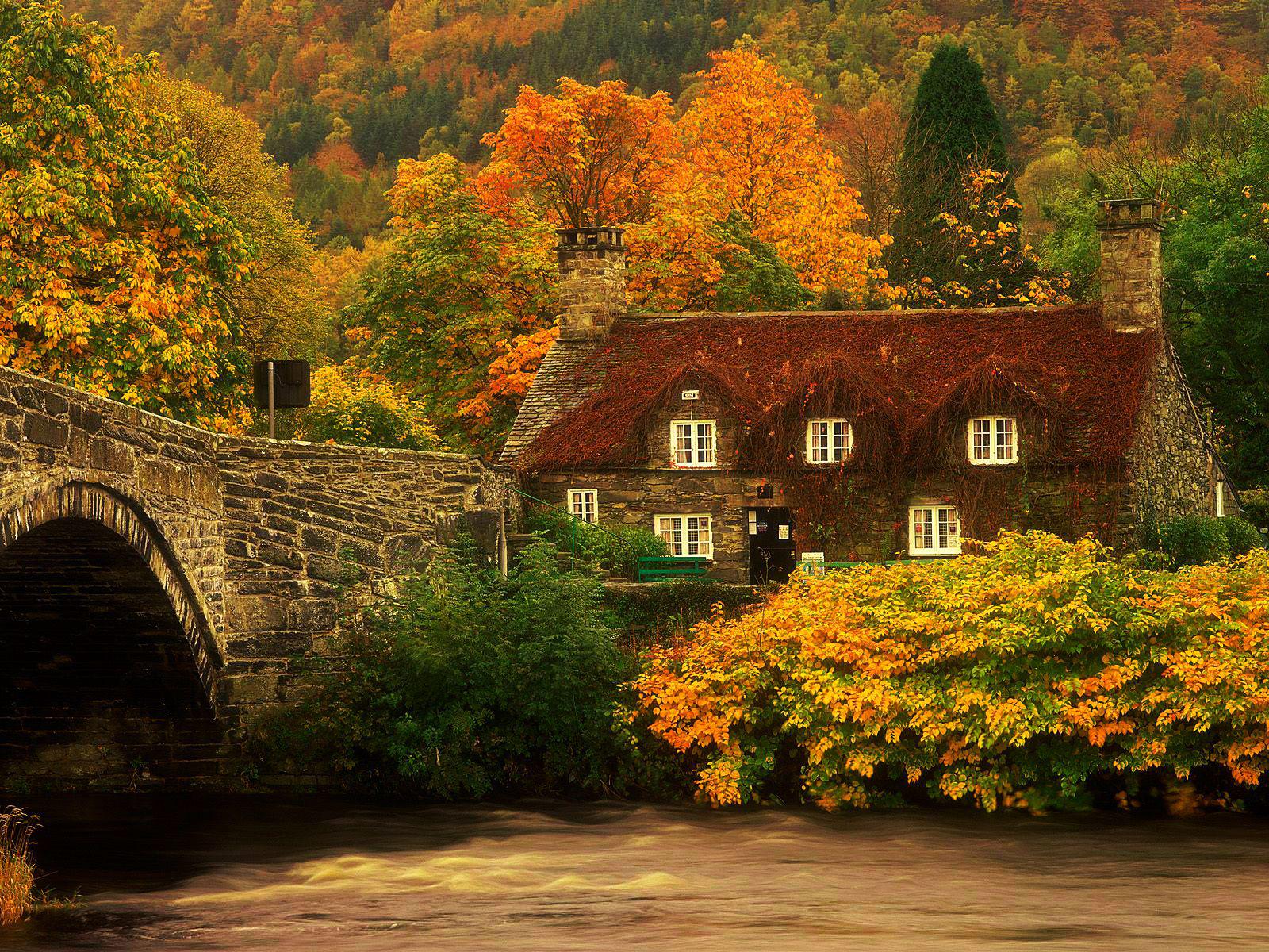 Cottage At Fall High Quality And Resolution Wallpaper