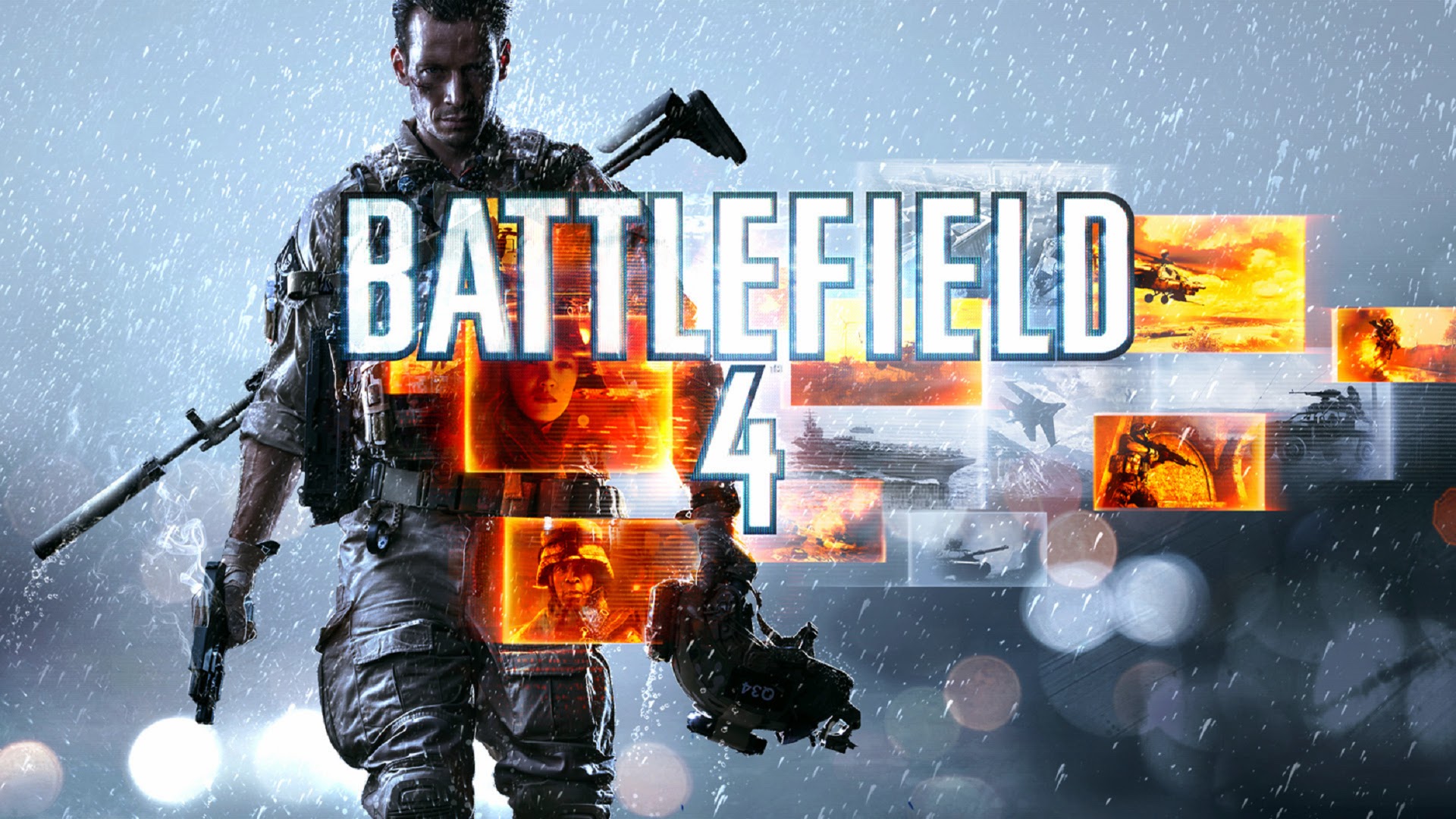 battlefield 4 game logo hd wallpaper soldier military rifle raining