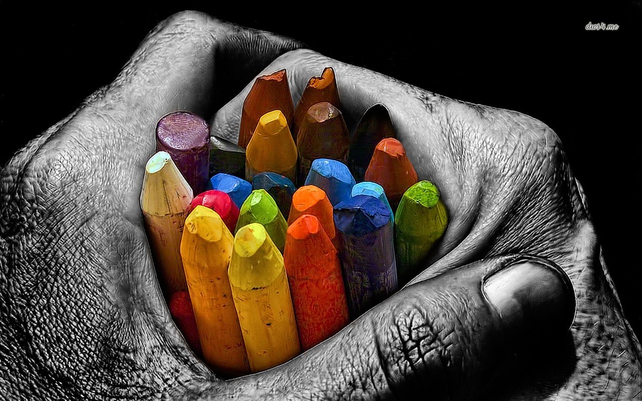 Colorful Crayons In Hand Wallpaper Digital Art