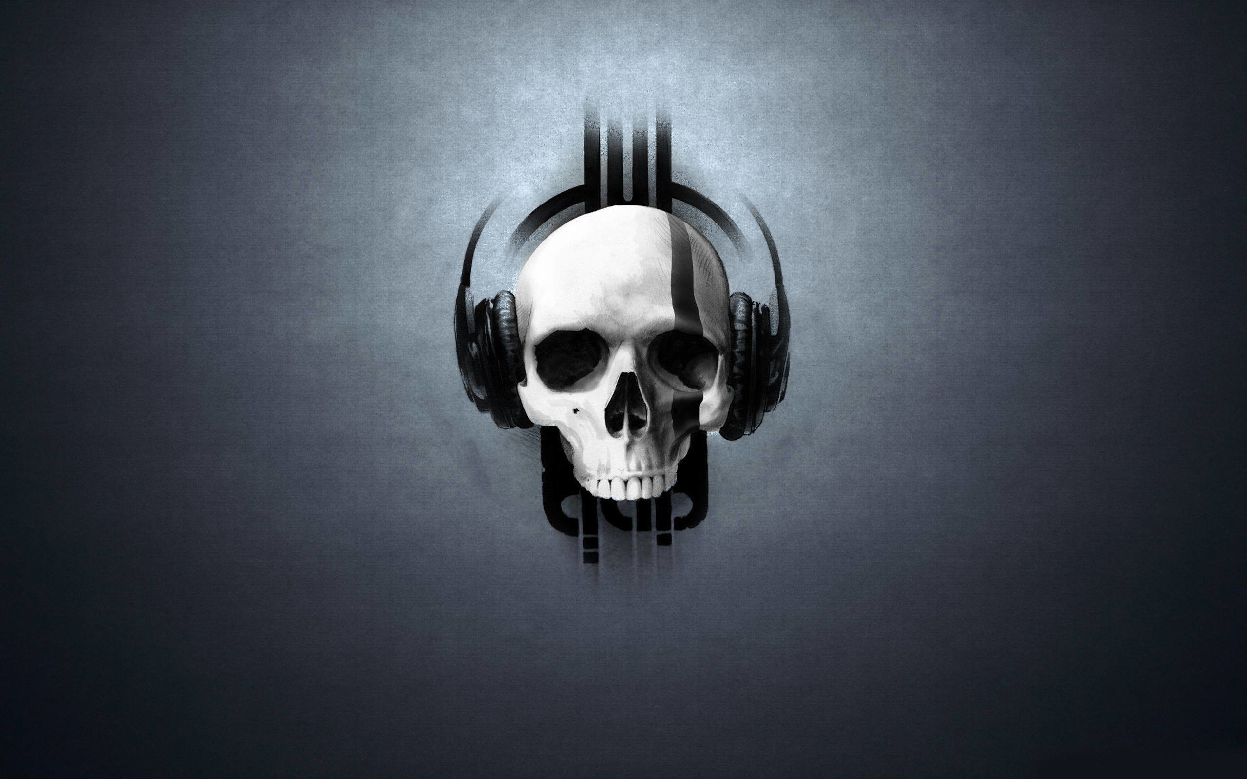 A striking skull with headphones, perfect for a desktop wallpaper