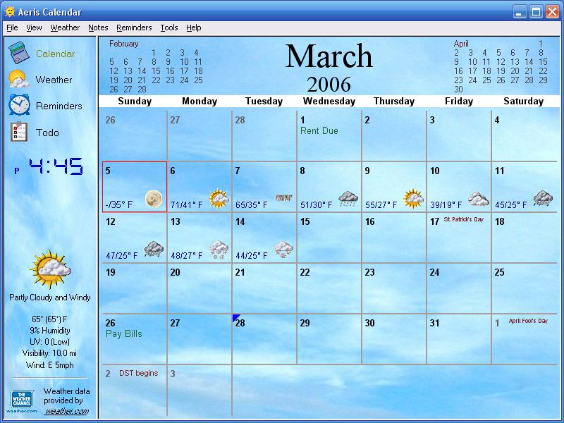 Screenshot Aeris Calendar Desktop Weather