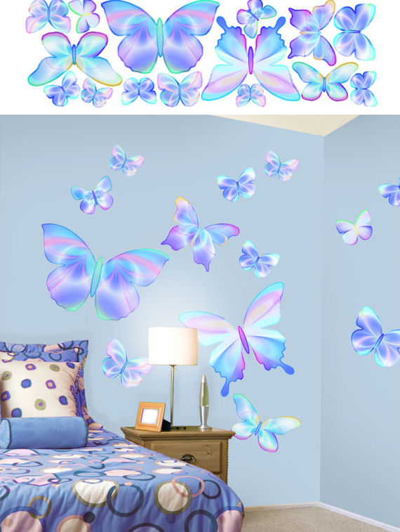 Fluttering Butterfly Blue Peel and Stick Stickers   Wall Sticker