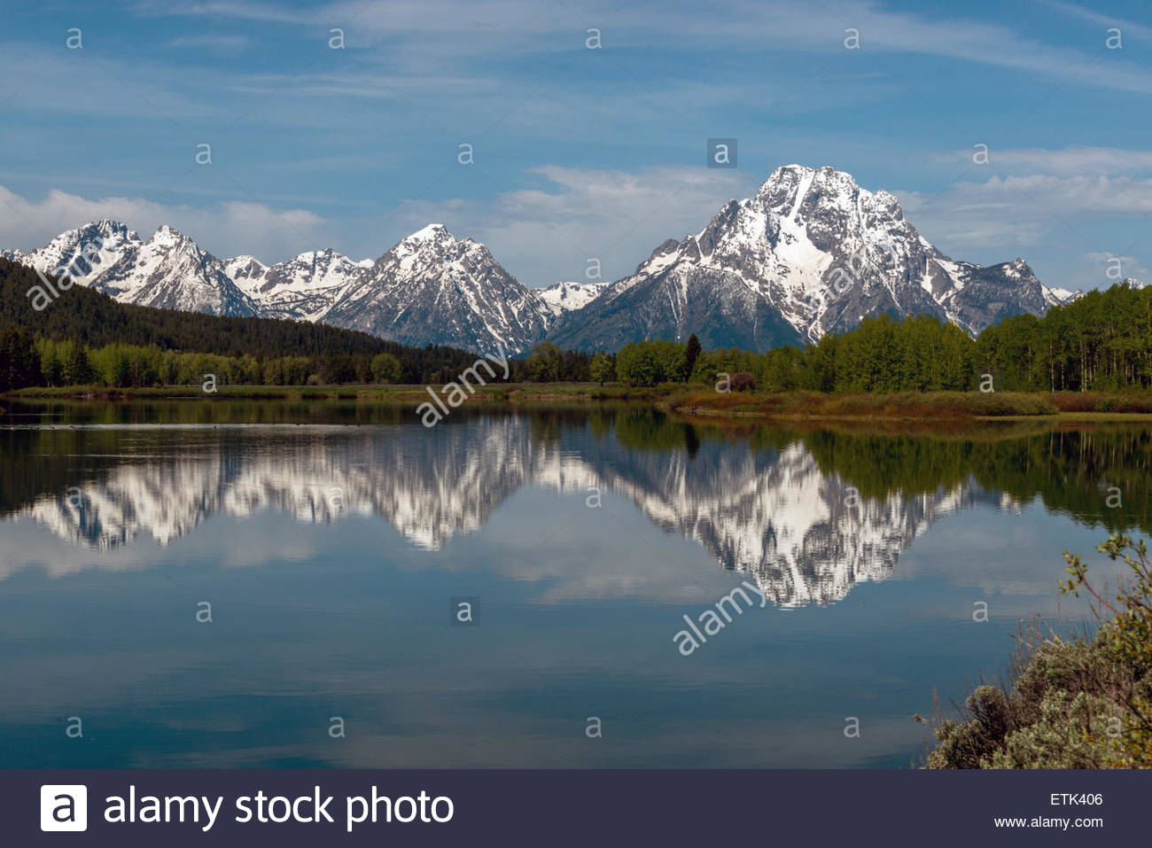 Yellowstone Lake Reflecting Mountains From The Background Stock