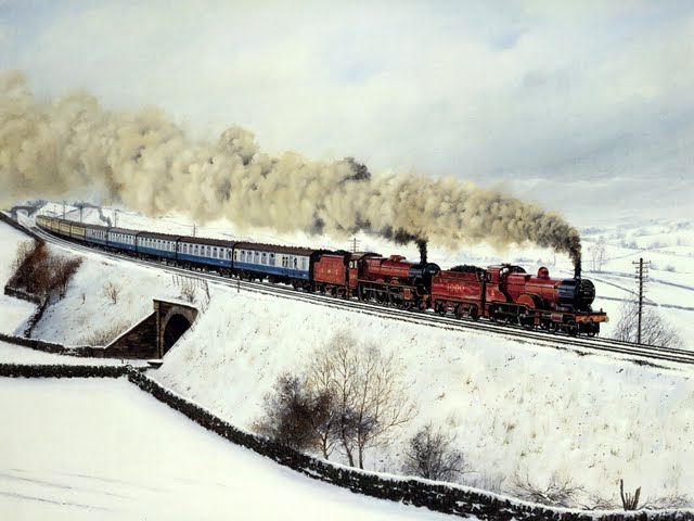 Steam Train In Snow With Long Smoke Tail Wallpaper