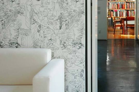 Black And White Line Drawing Wall Paper By Geoff Mcfetridge