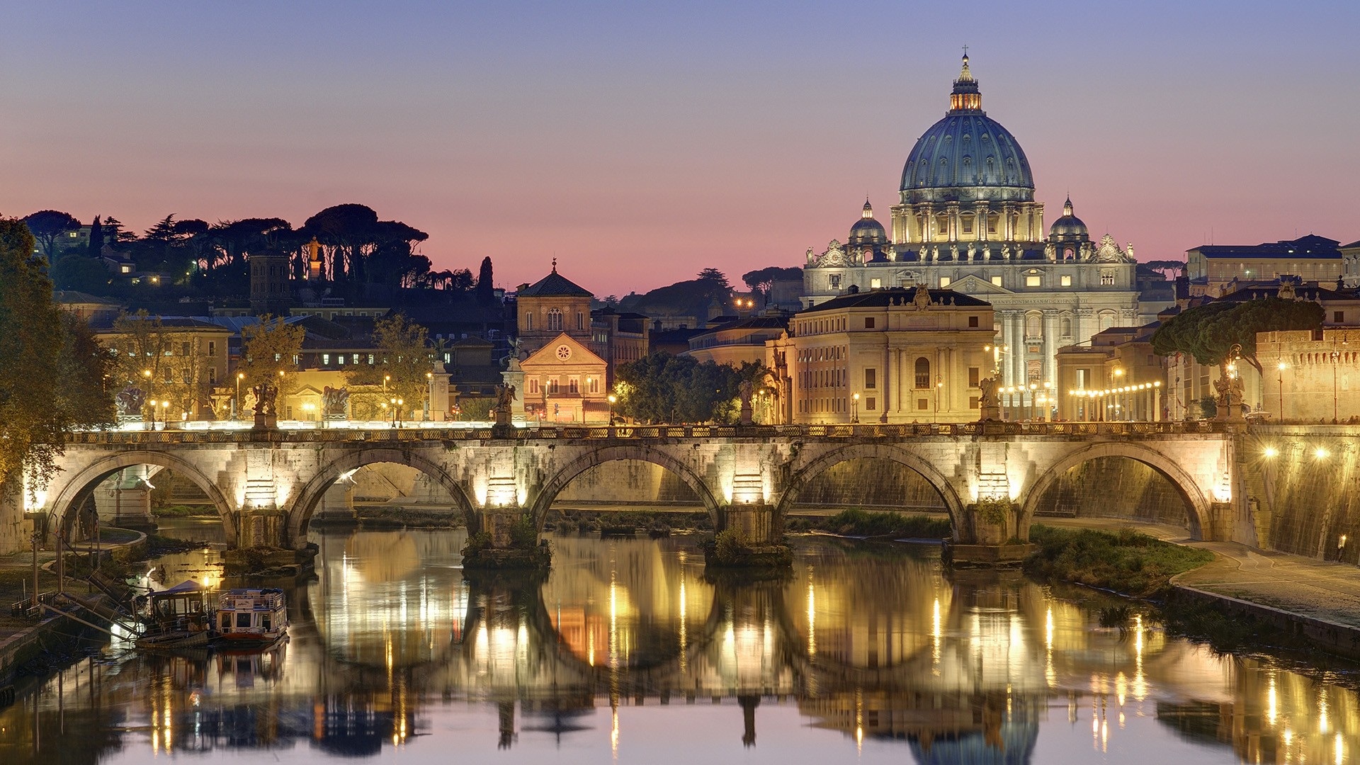 Night Light Bridge St Peters Basilica Vatican City Wallpaper