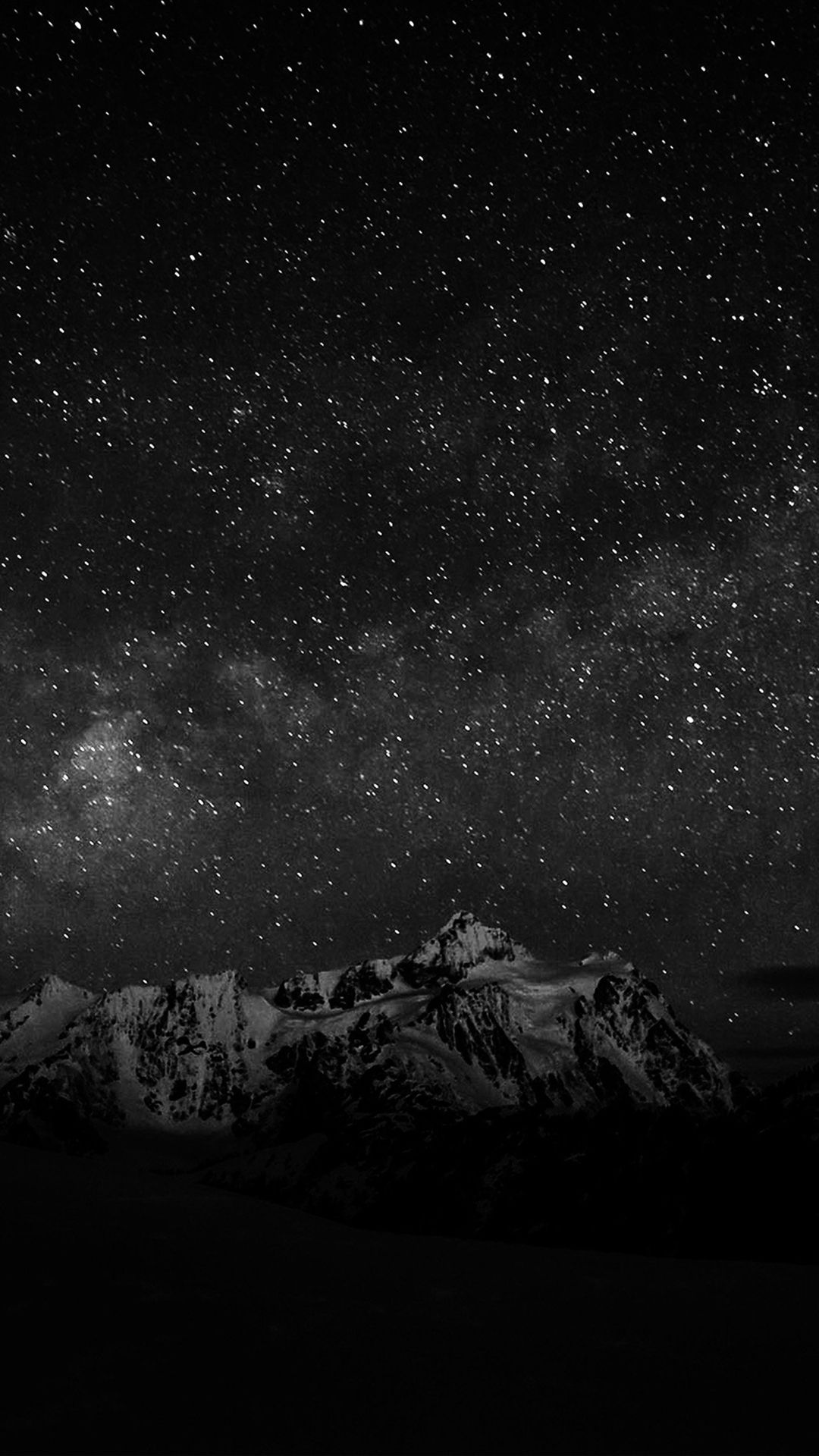 Starry Night Sky Mountain Nature Bw Dark iPhone Wallpaper