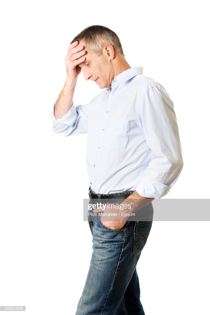 Worried Man Against White Background Stock Photo Getty Image