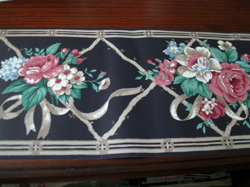 Free download Roses Bouqet Ribbons Navy Blue WAVERLY WALLPAPER BORDER