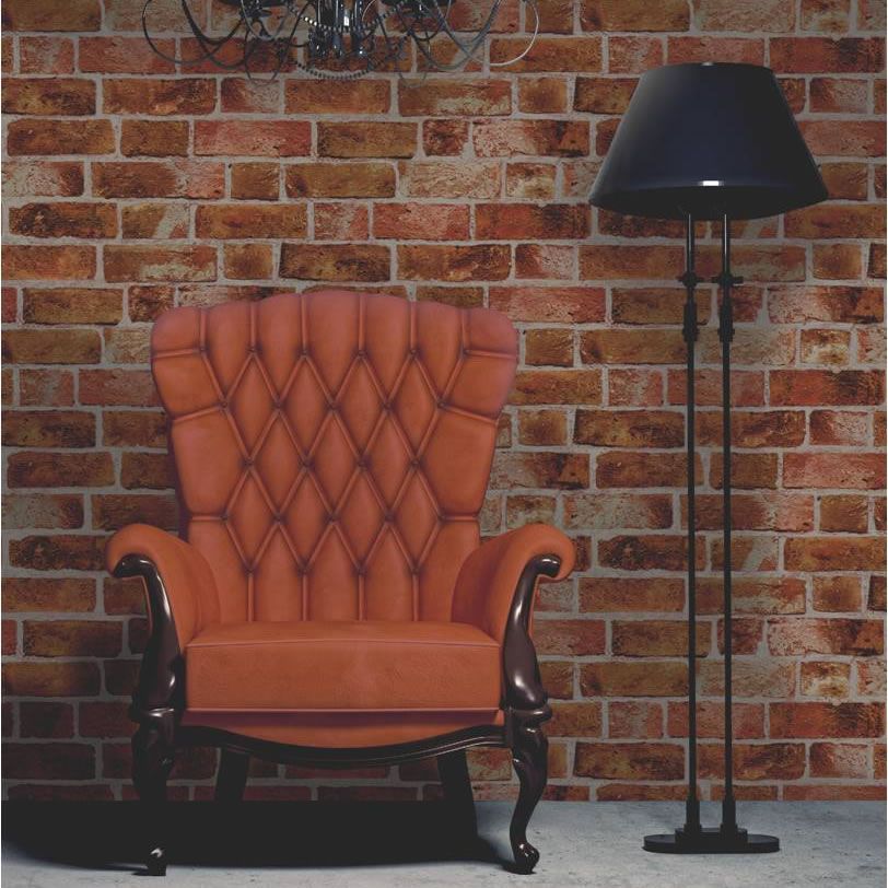 New Fine Decor Natural Rustic Brick Wallpaper Red Brown Fd31045