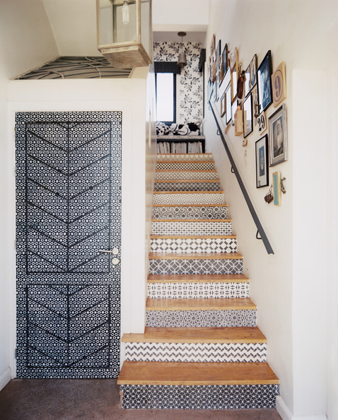 Brown Eclectic Moroccan Staircase Keywords Stenciled Stair Risers