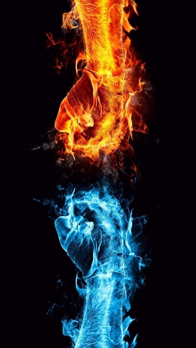 iPhone Wallpaper HD Blue And Red Fire Fist Background