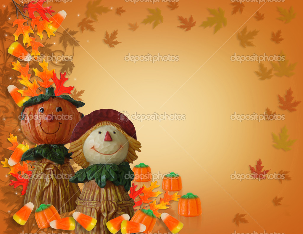 Fall Background Autumn Template Scarecrow And Pumpkin Leaves