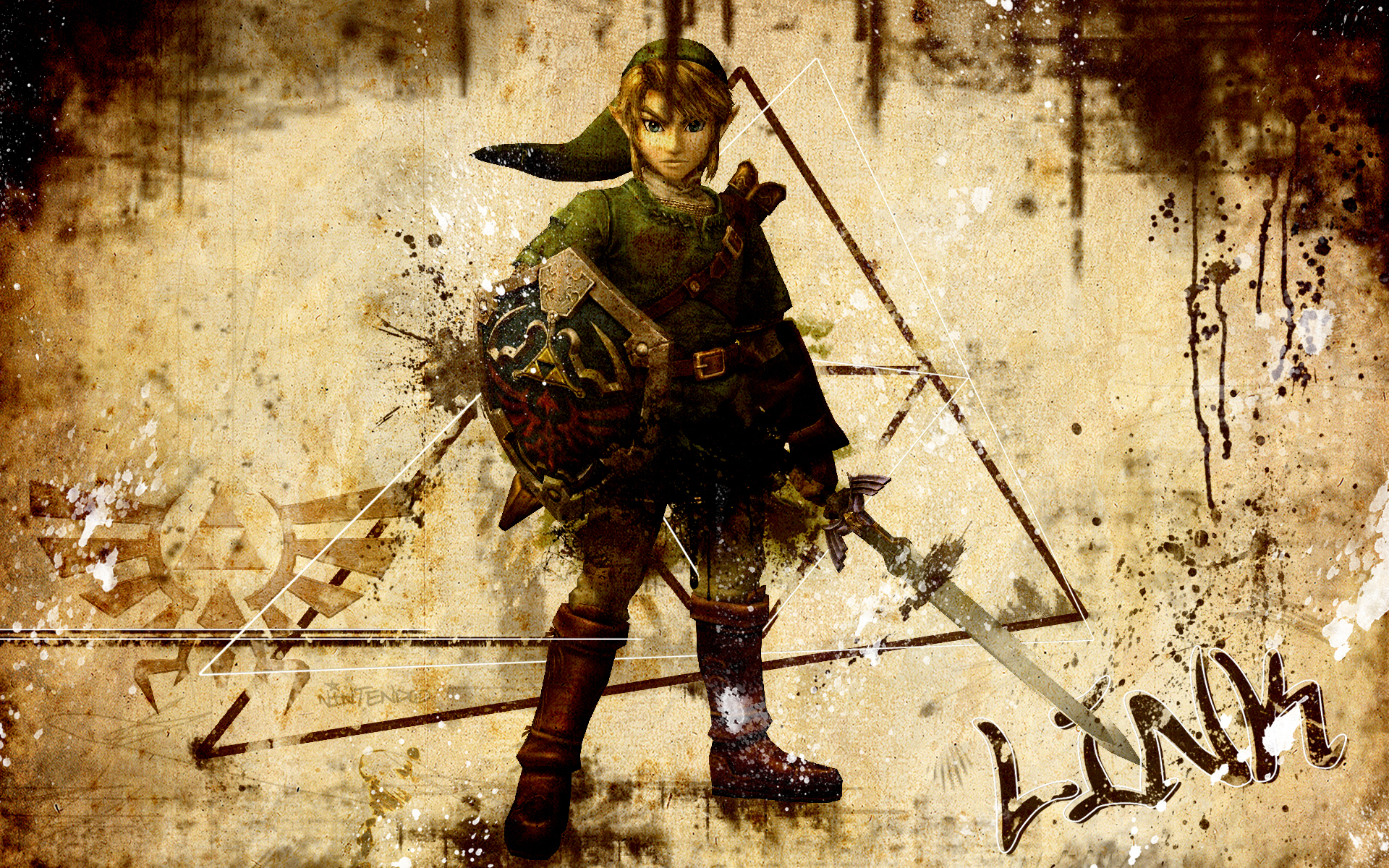 Link, the hero of Hyrule, in a vintage, grunge-style poster from the Legend of Zelda series