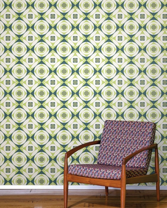 Vintage Geometric Green Wallpaper Tiles Papis de Parede Pinturas