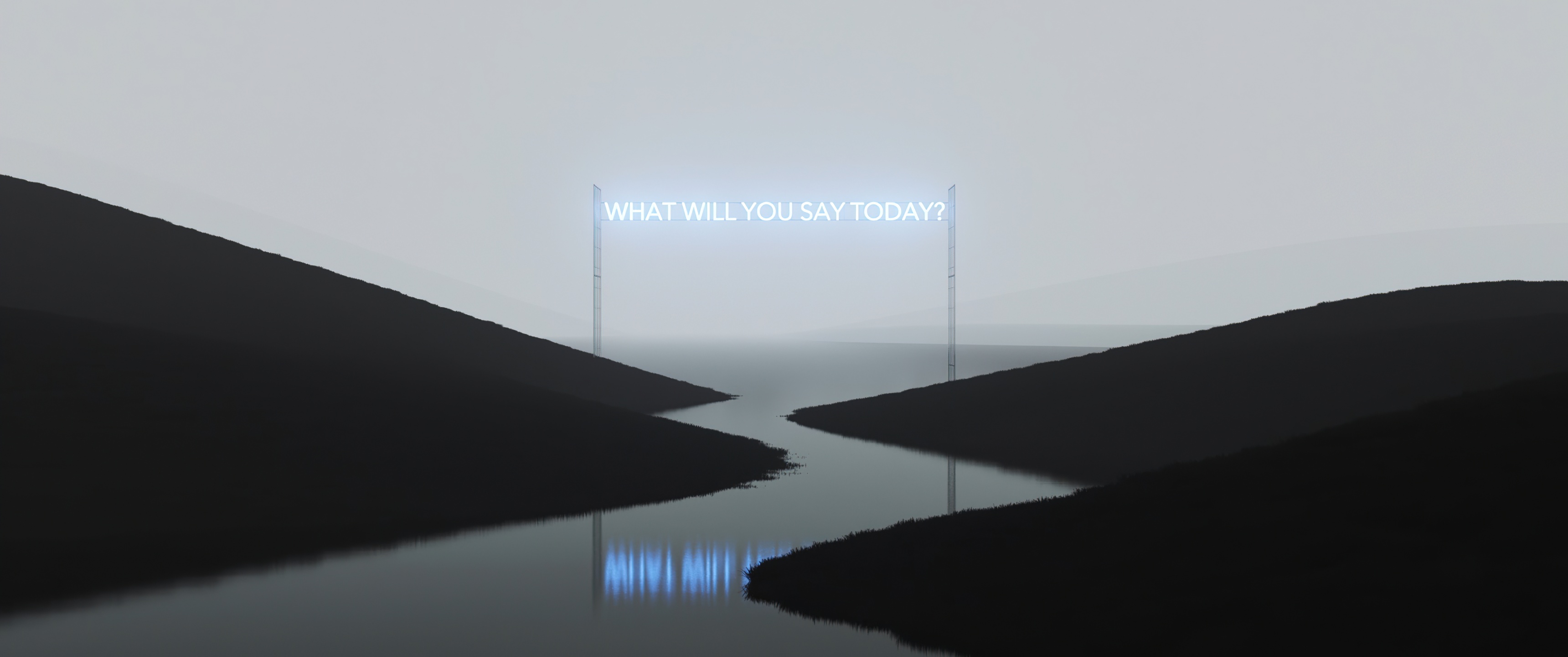 Neon Sign Wallpaper 4k River Mountains Fog Surreal