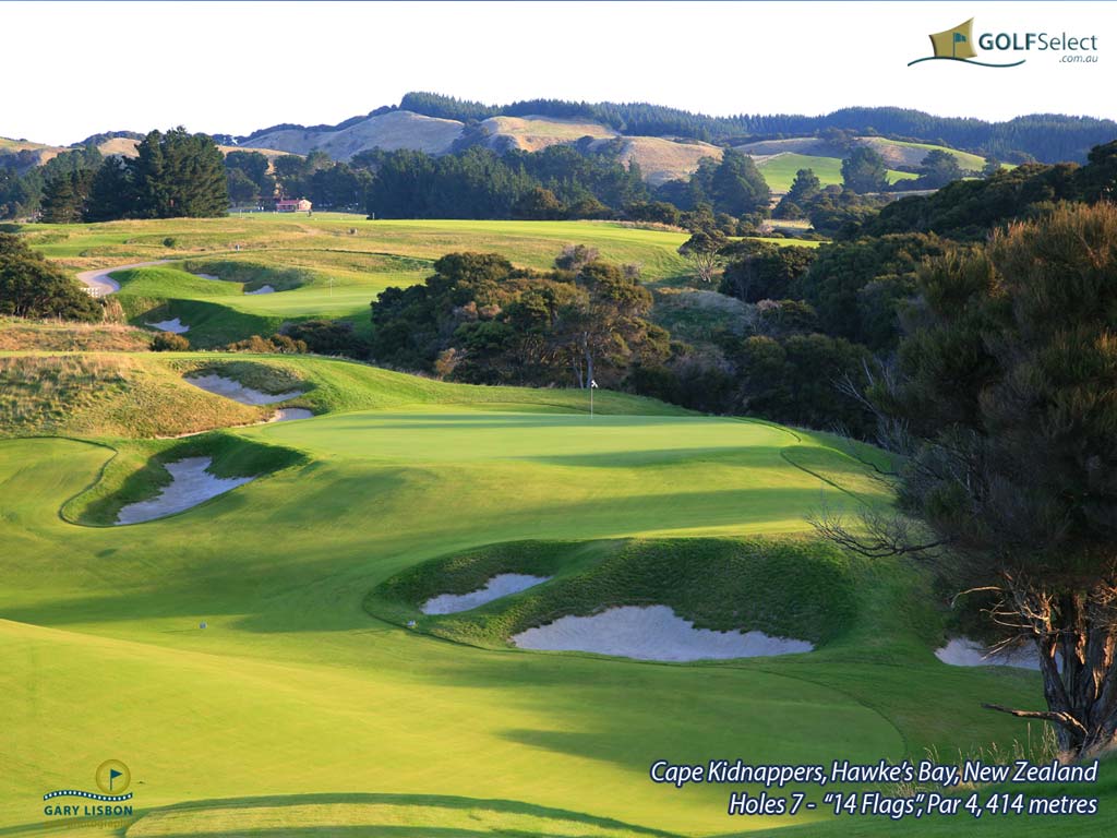 Golf Wallpaper Cape Kidnappers Golf Course Hole 7   14 Flags