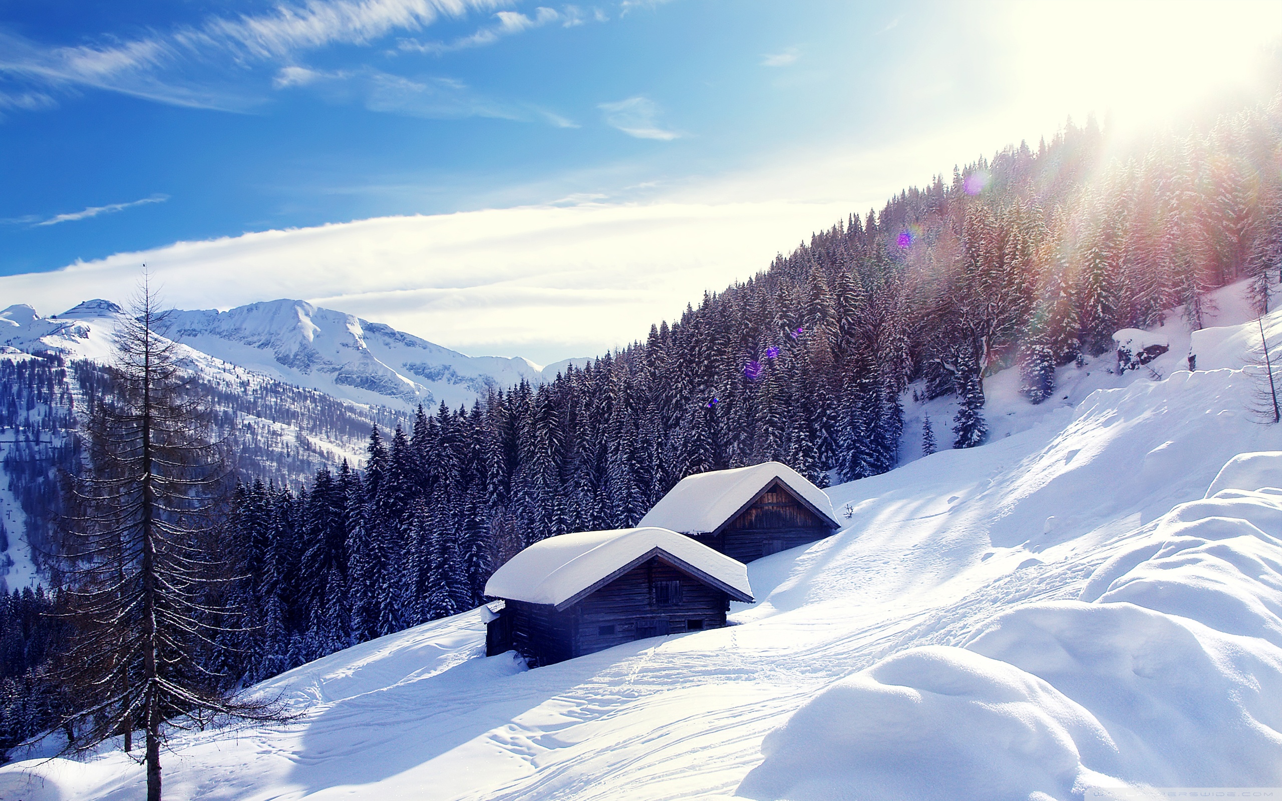 Snowy Mountain Cottage Wallpaper Full HD