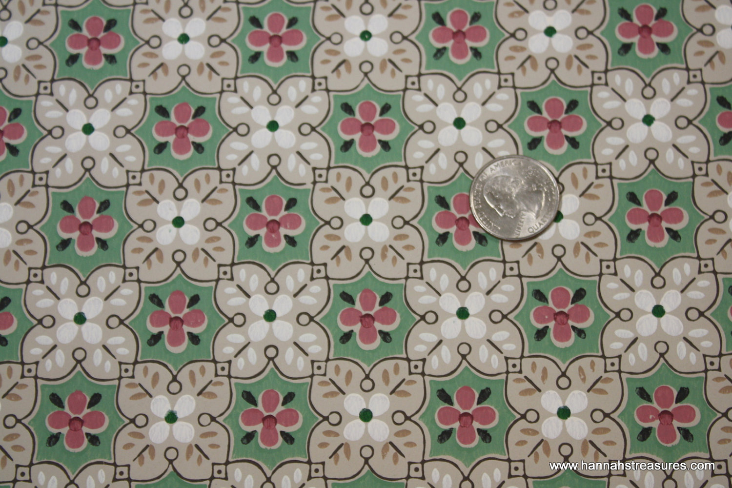 S Vintage Wallpaper Pink Green White And By Hannahstreasures