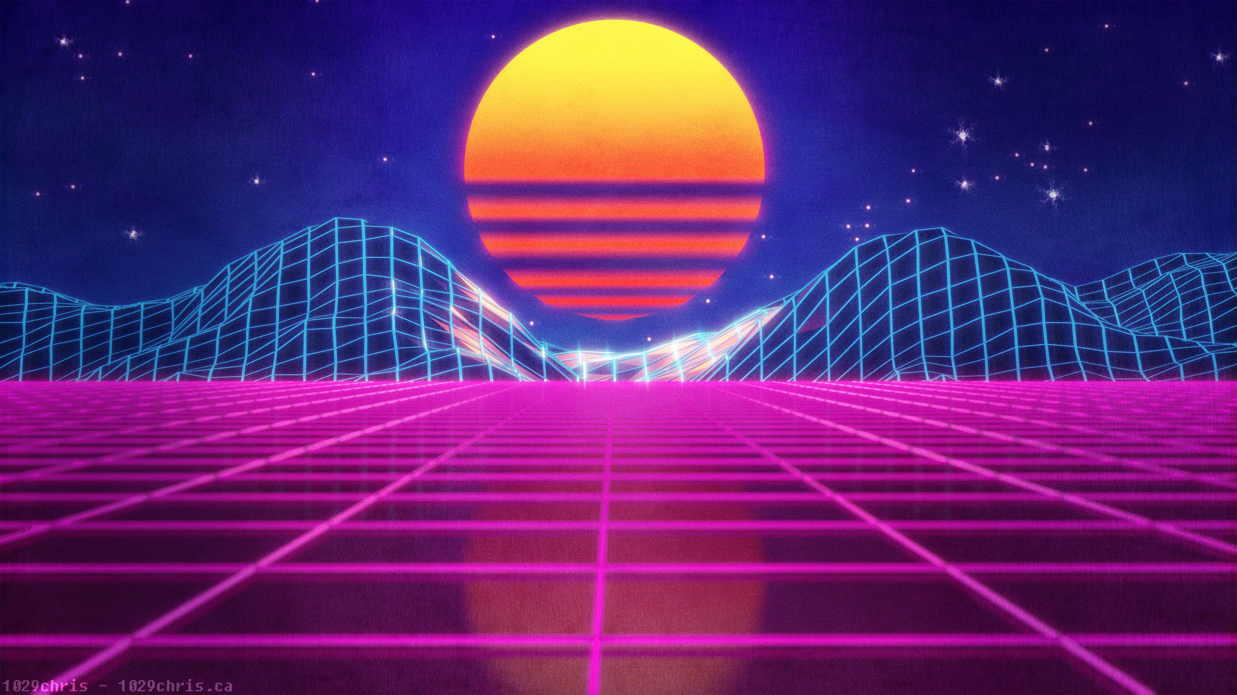 Neon Valley Wallpaper I Created In Blender Outrun Vintage