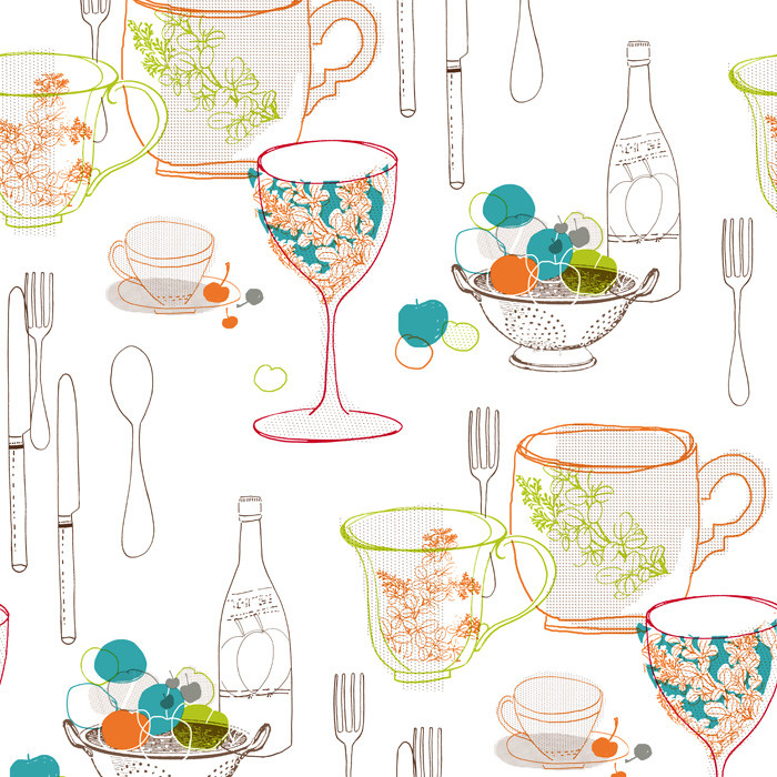 Wallcoverings Bistro Graphic Tableware Food Beverage Wallpaper