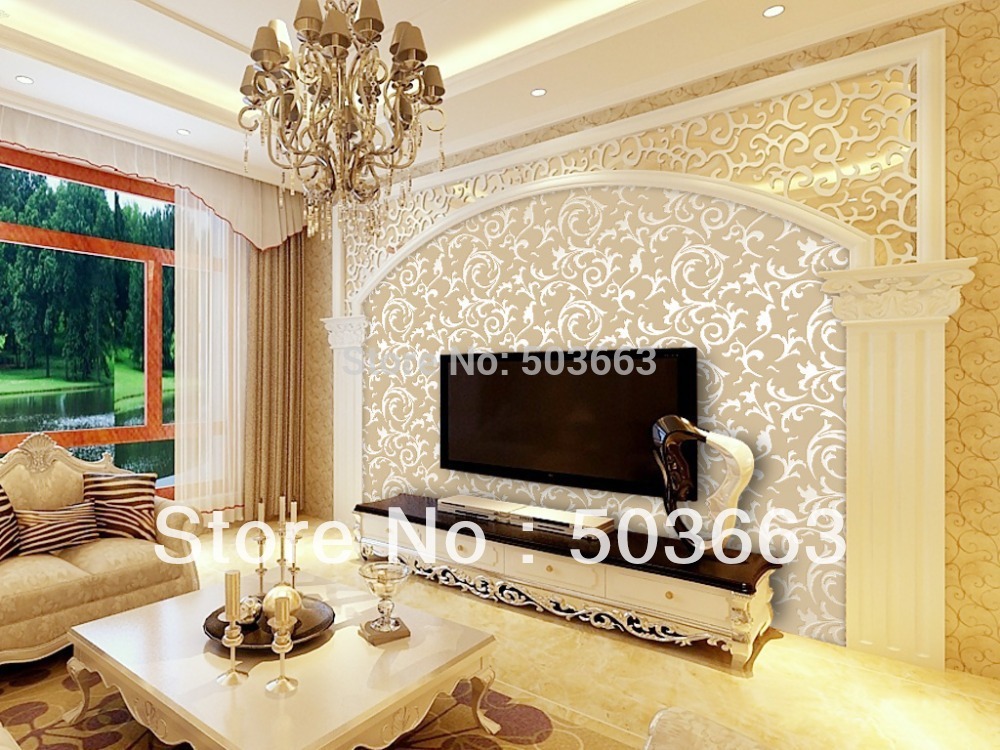 Vintage Beige Modern Damask Feature Wallpaper Wall Paper Roll For