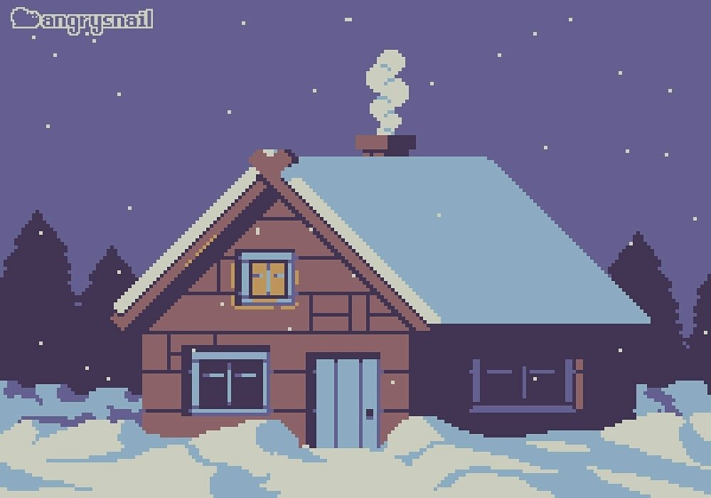 Snow Cabin Pixel Art Wallpaper Teahub Io