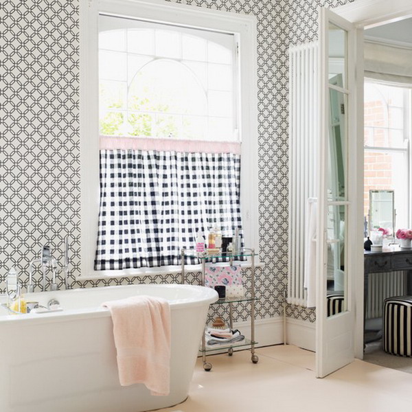 The Geometric Pattern On Bathroom Wallpaper Is Timeless