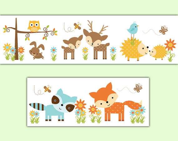 Woodland Nursery Decal Wallpaper Border Forest Creatures Animal