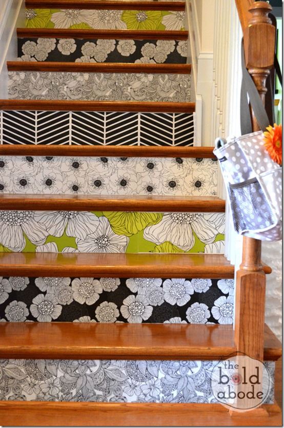 Fun And Bold Stairs Using Removable Wallpaper Not The Contact Paper