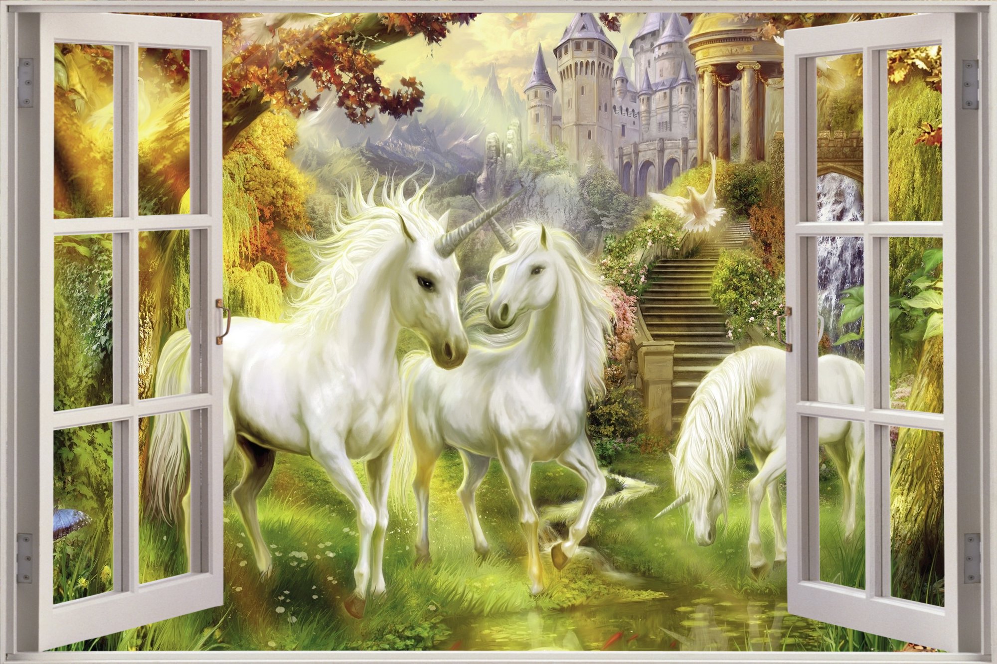 Window Fantast Unicorn Castle Wall Stickers Film Decal Wallpaper
