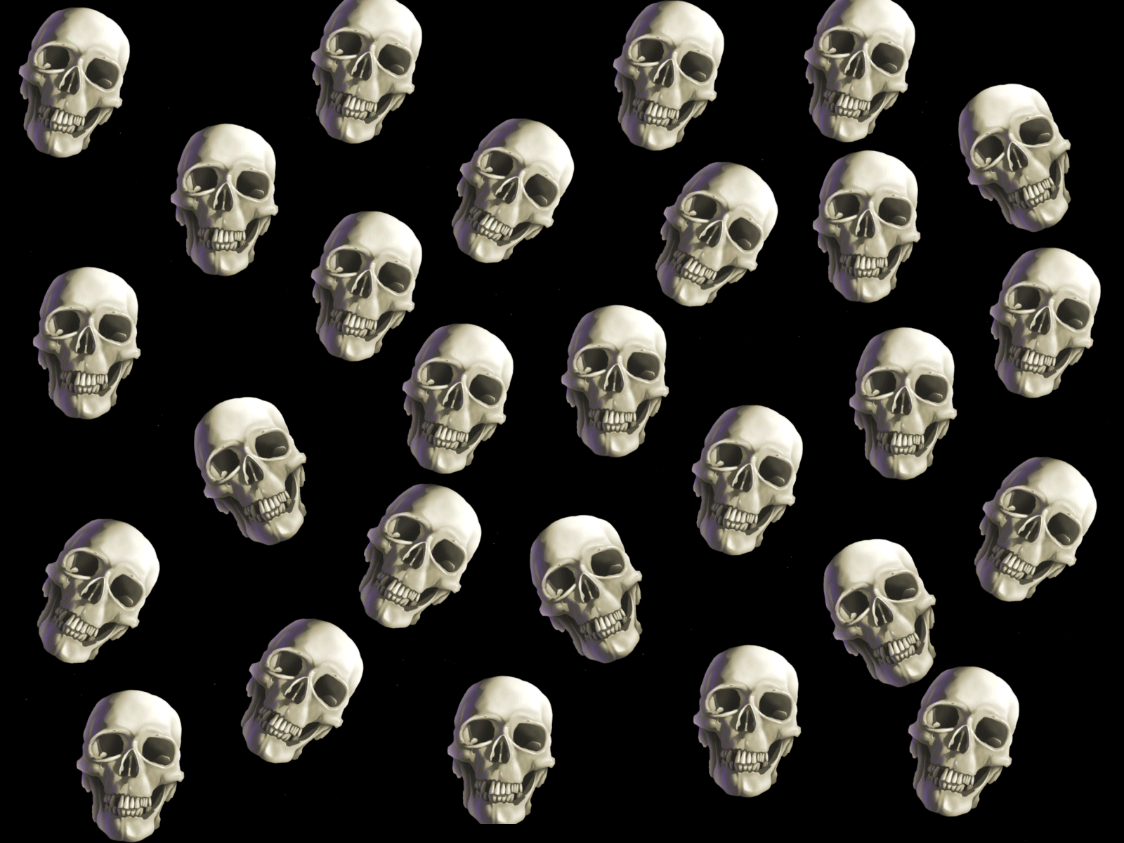 Seamless pattern of realistic skulls on a black background, ideal for a dark and edgy desktop wallpaper