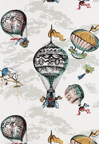 Schumacher Vintage Hot Air Balloon Wallpaper Black And White With Hits