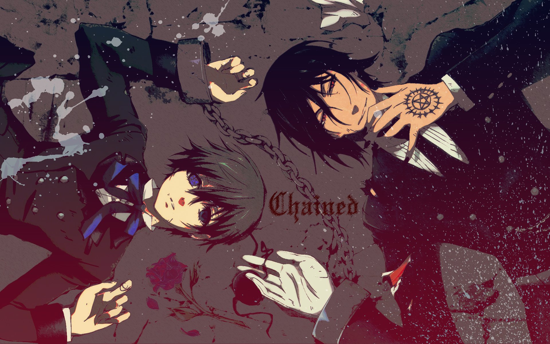 Michaelis Anime Boys Chains Roses Butler Wallpaper Background