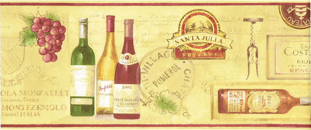 Tuscany Grape Fruit Wine Bottle Label Cork Screw Kitchen Wallpaper