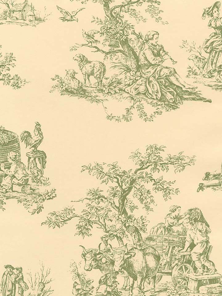 Green Ivory Toile Wallpaper A5b8 Ch22505 Monstermarketplace