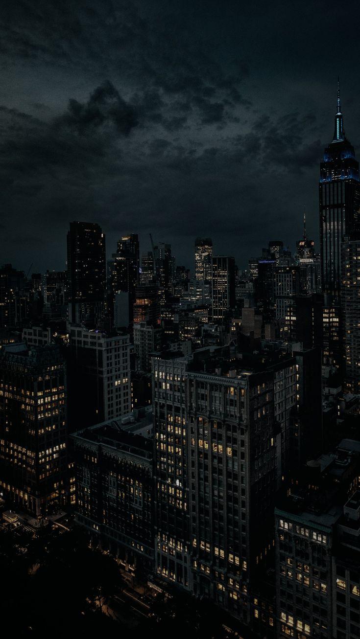 Dark Night City Lighte And Buildings Wallpaper