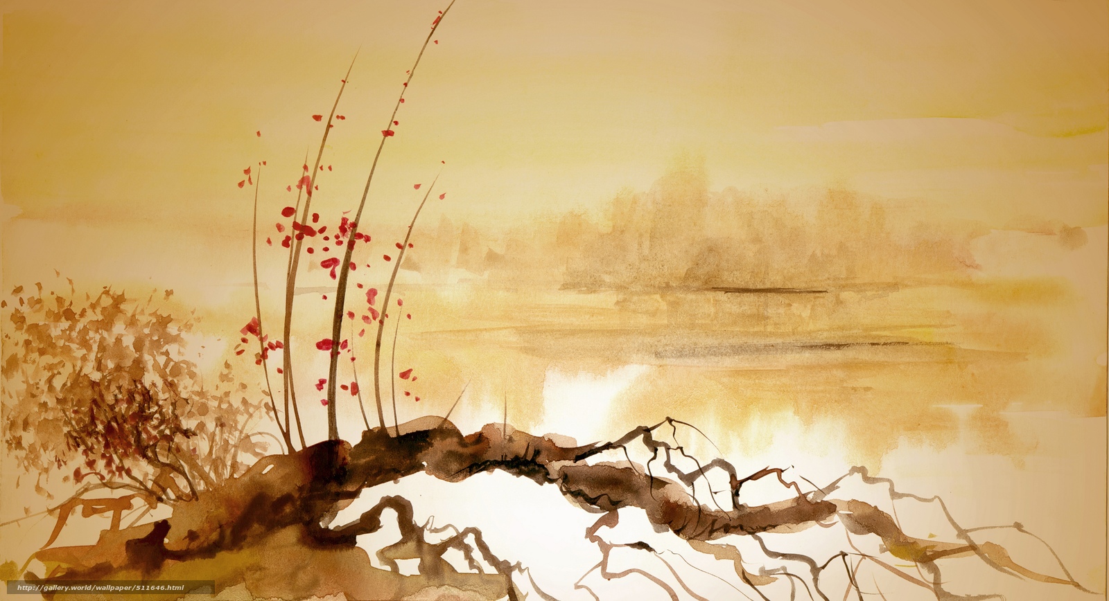 Wallpaper Snag River Chinese Painting Desktop
