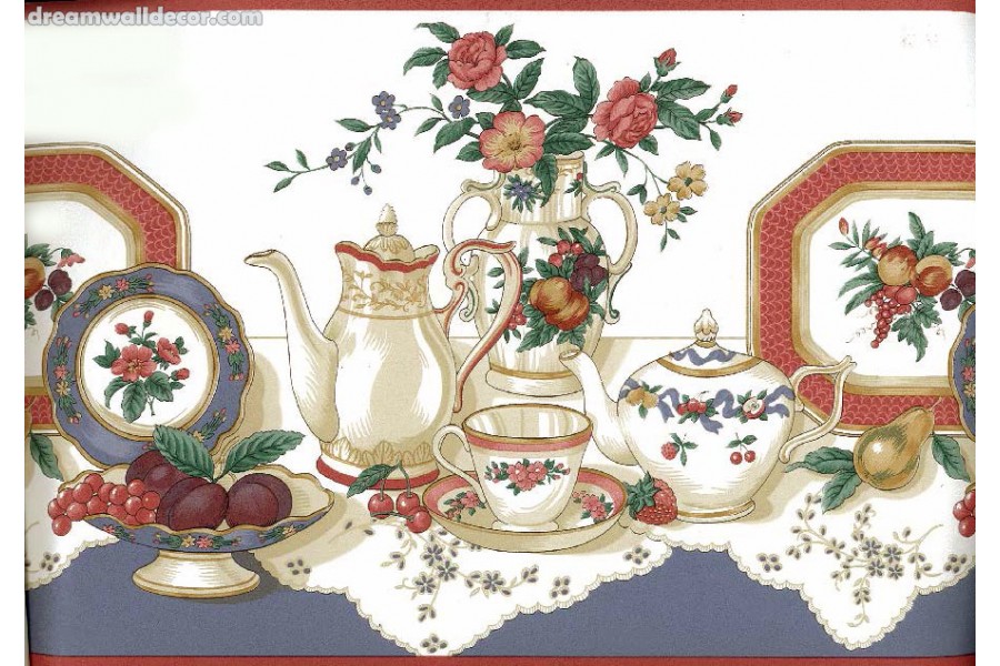 Tea Cup Saucer Flower Rose Vase Plate Wallpaper Border