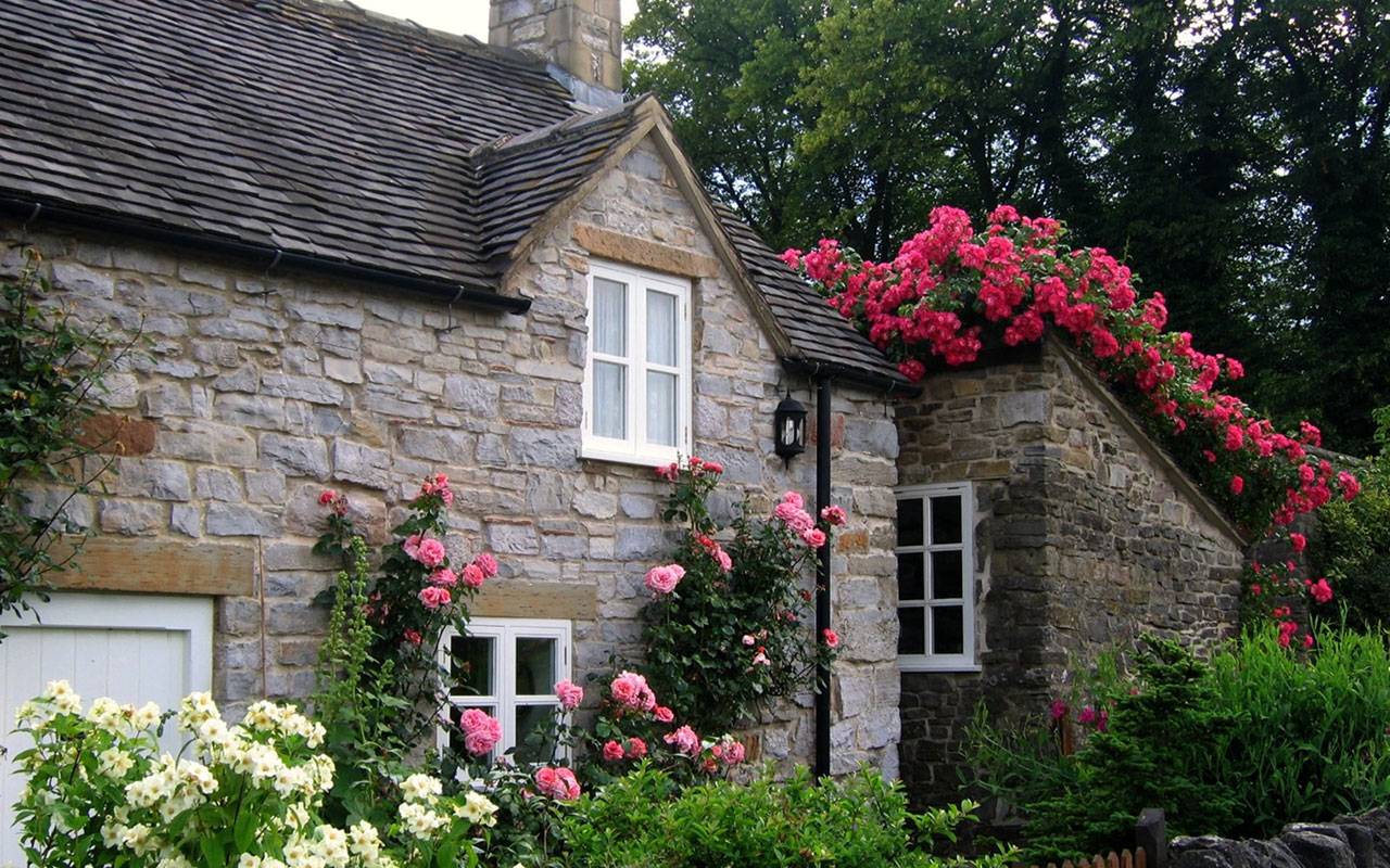 English Manor Garden Scenery Wallpaper Landscape