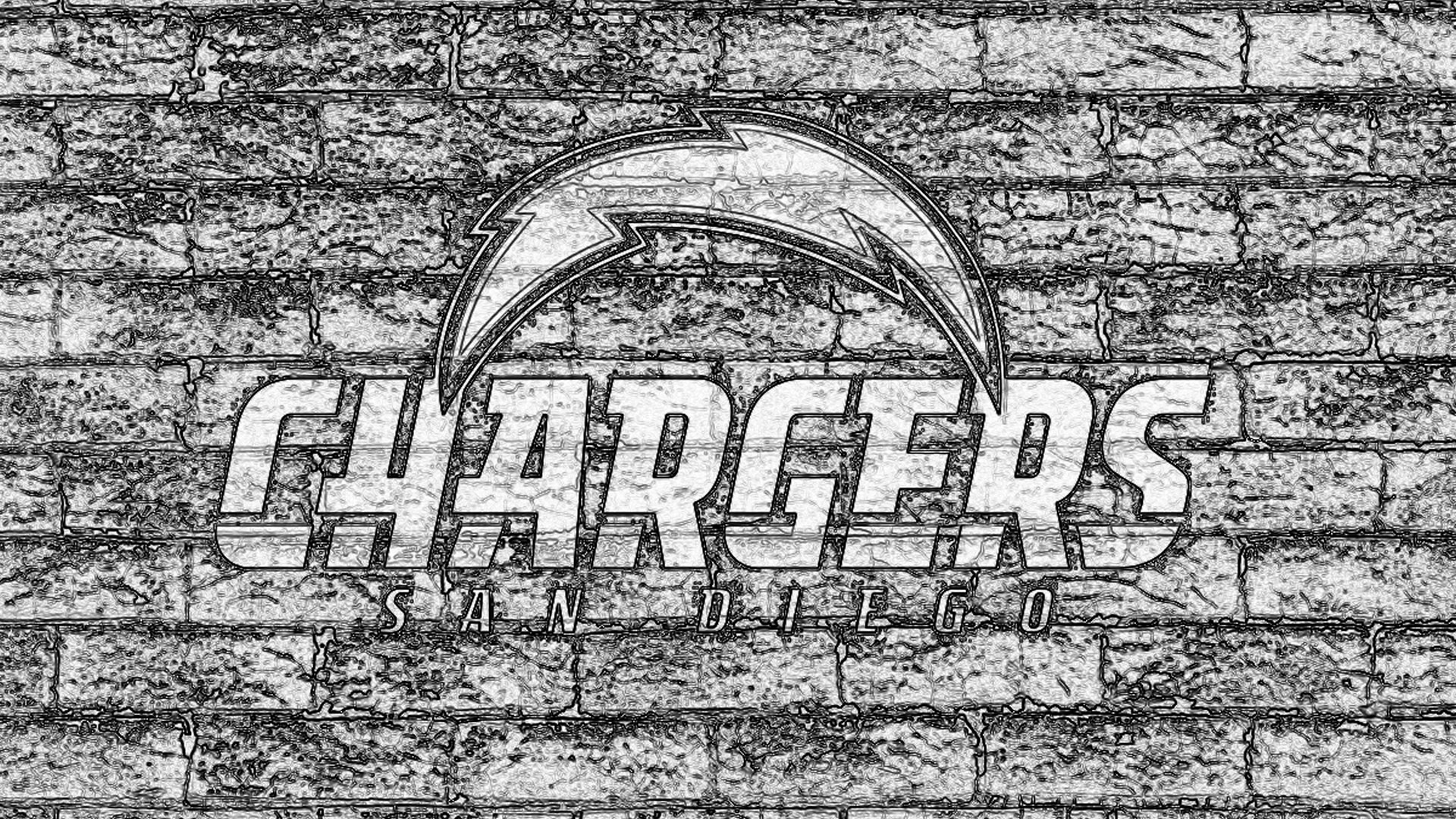San Diego Chargers Logo Sketch Grey Brick Wall HD Nfl