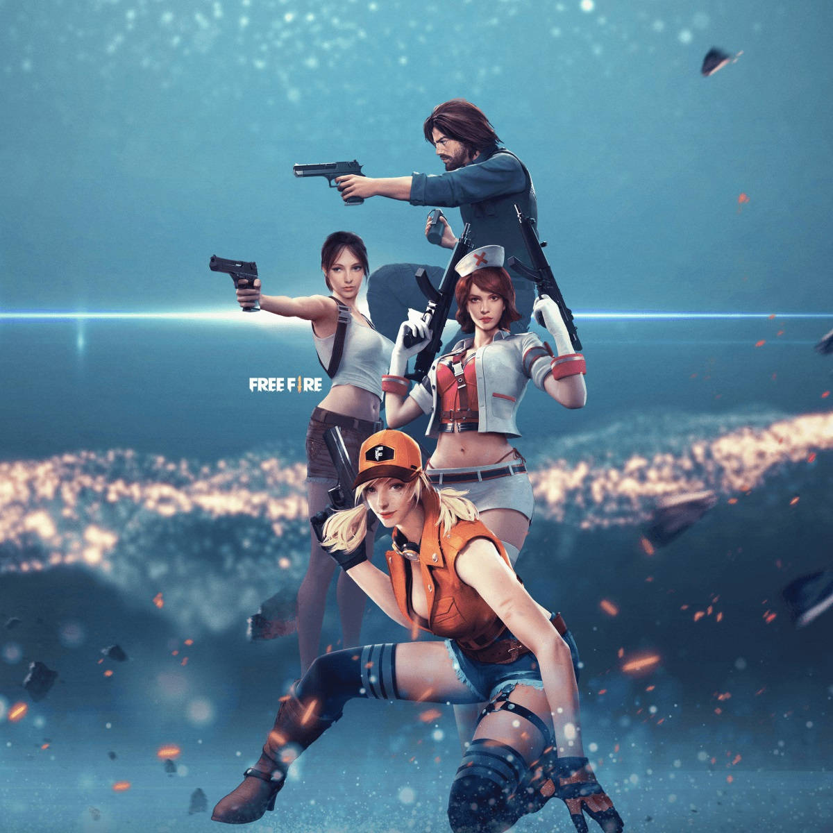 Fire Characters With Weapons 3d Wallpaper