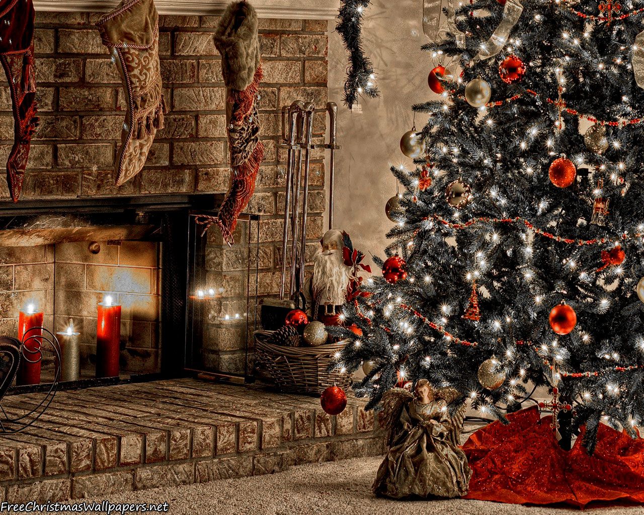 Warm Christmas Fireplace Wallpaper
