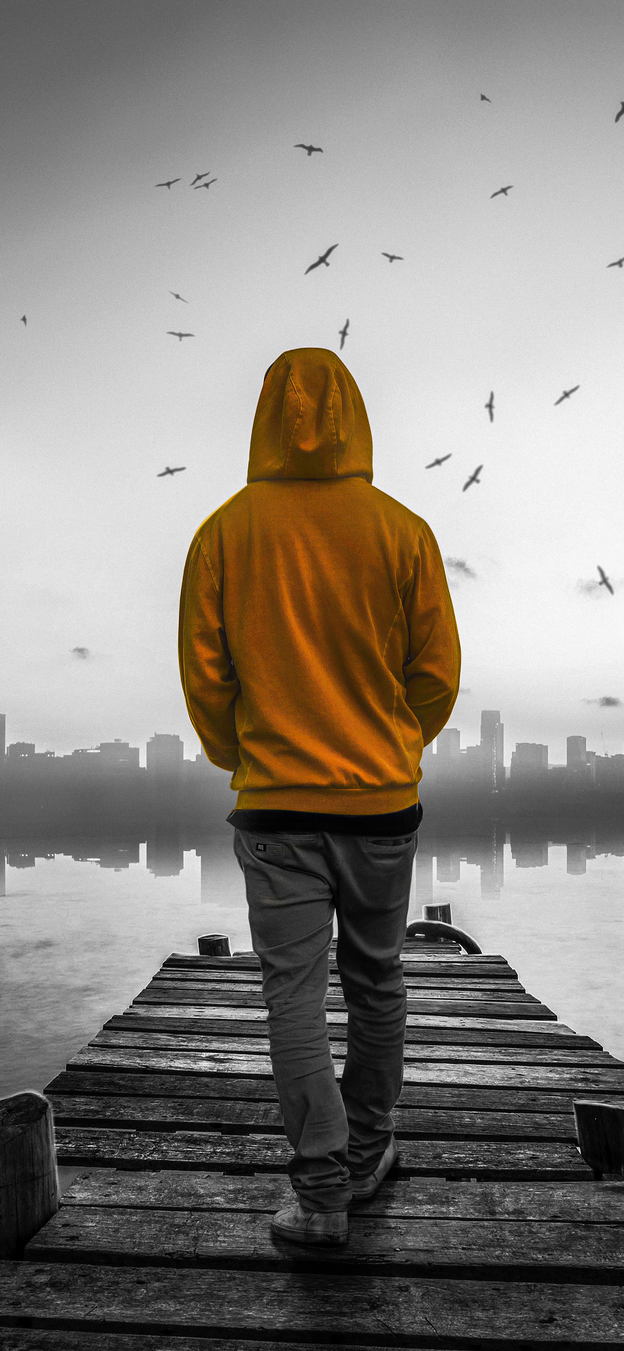 Hoodie Guy Walking Towards Pier 4k iPhone Xs Max HD Wallpaper Image