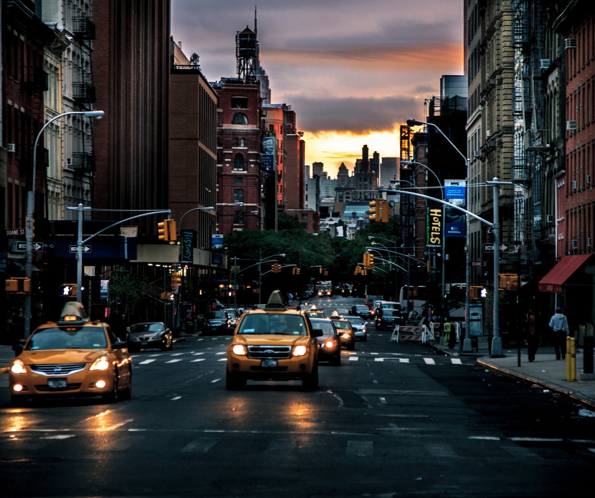 New York Street Taxi Dawn Hd Wallpaper