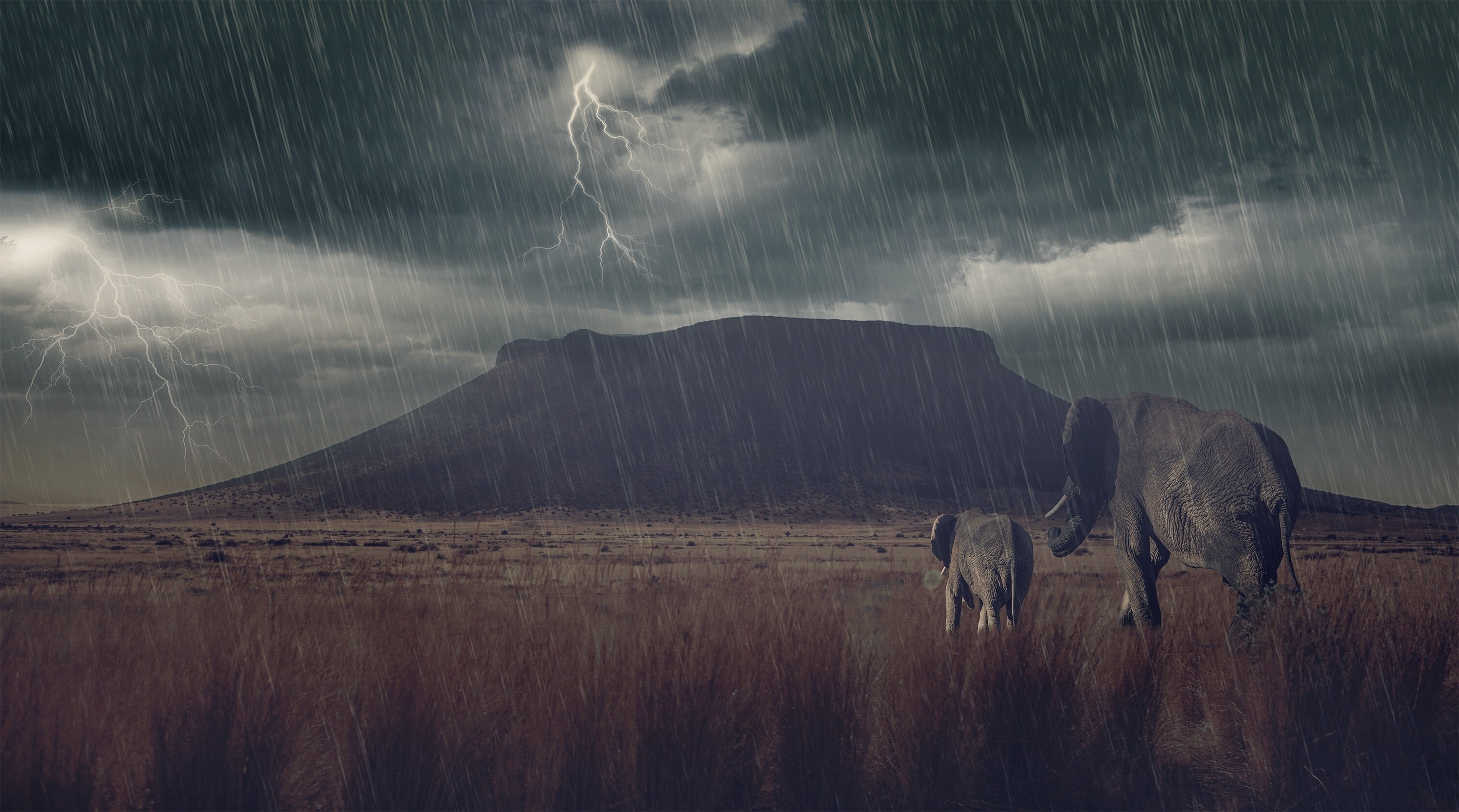 Rain Mountain Storm Baby Photoshop Art Artwork Wallpaper