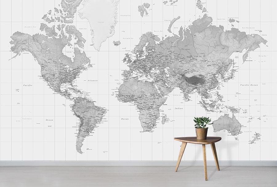 Black And White World Map Wallpaper Murals Wallpapered