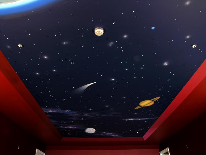 Space Mural Through 3d Opening In Ceiling