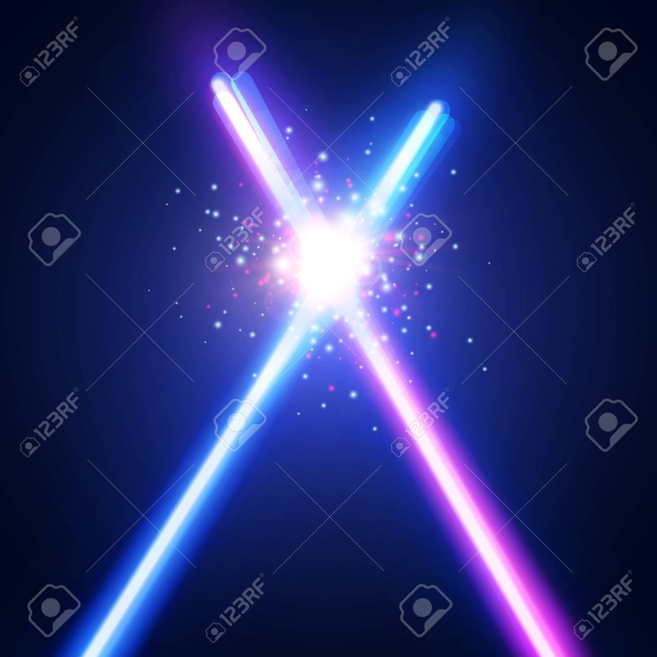 Abstract Background With Two Crossed Light Neon Swords Fight